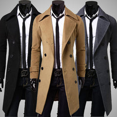 Luxury Men's Double Breasted Long Woolen Coat