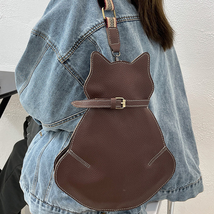 Retro Cute Cat Shaped Shoulder Leather Chest Bag