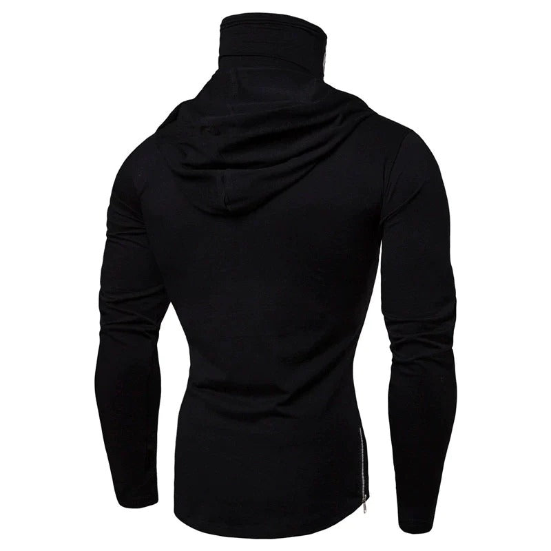 Men's Fitness Ninja Skull Mask Hooded Long Sleeve Shirt