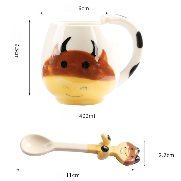 Cute Cartoon Animal Mug with Spoon Coffee Cup