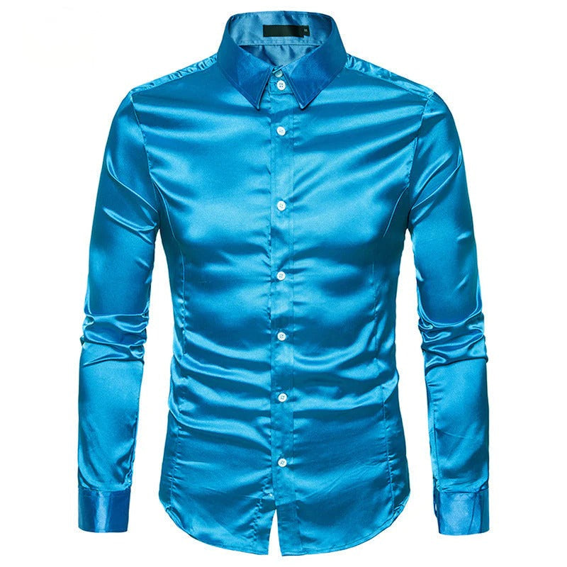 Casual Men's Quality Party Shiny Long Sleeve Shirt