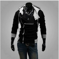 Trendy Men's Slim Solid Color Inclined Zip Up Pullover Hoodie