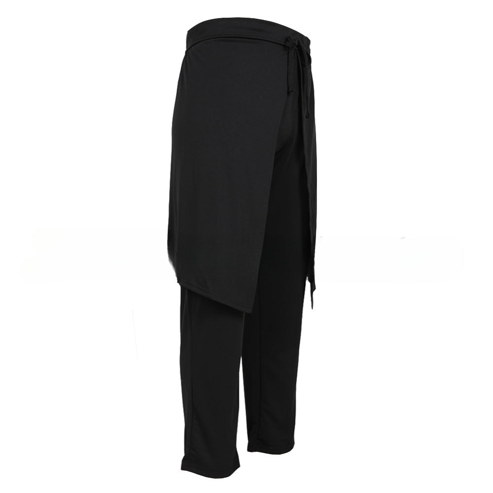 Chic Men's Stitching Loose Black Strappy Pants