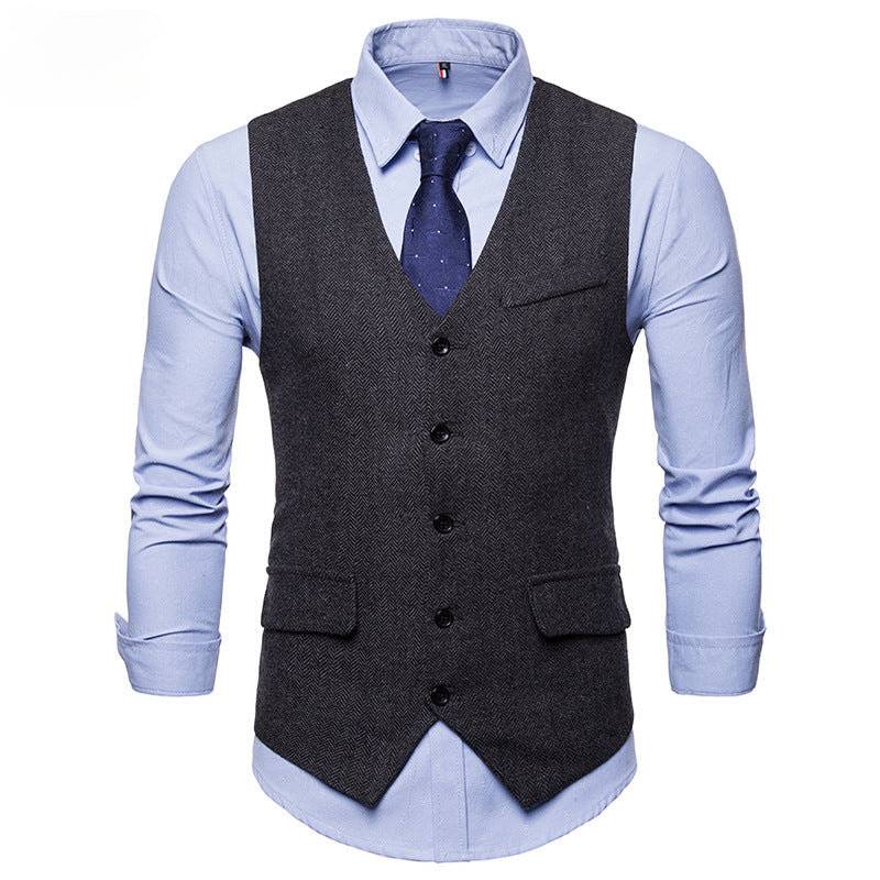 Retro Fashion Men's V Neck Single Breasted Vest Suit