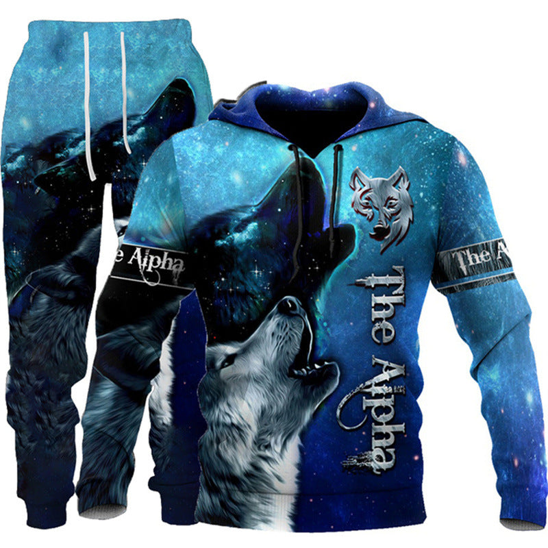 Trendy Men's 3D Animal Print Pullover Hoodie With Pants