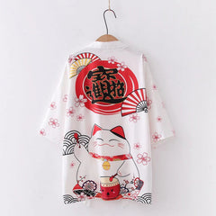 Retro Japanese Style Funny Cat Loose Kimono