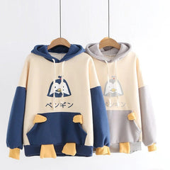 Japanese Fashion Penguin Print Velvet Warm Hoodie