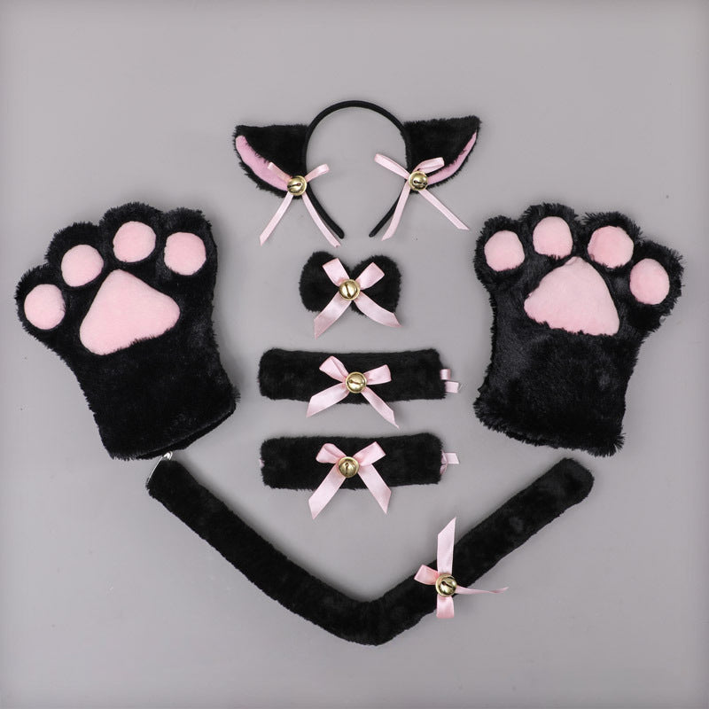 Cute Plush Cat Paw Bow Tie Ears Tail Cosplay Headband Set