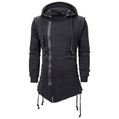 Trendy Men's Zipper Fit Drawstring Long Hoodie