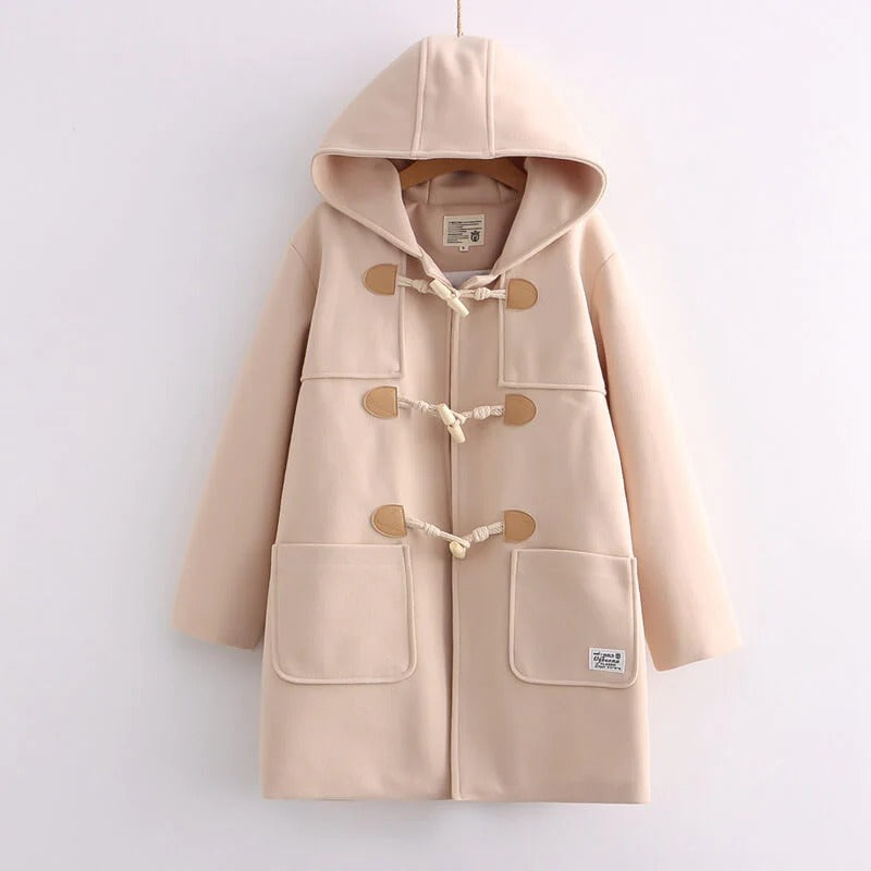 Japanese Academy Style Button Hooded Coat