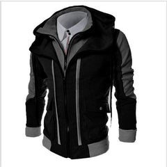 Stylish Men's Double Zipper Fake Two Stitching Hoodie