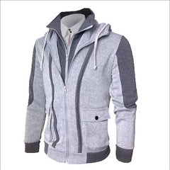 Stylish Men's Double Zipper Fake Two Stitching Hoodie