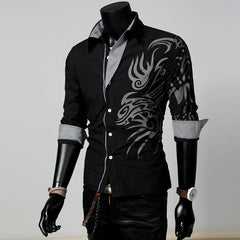 Casual Dragon Printed Men's Slim Shirt