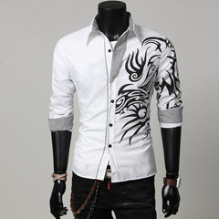 Casual Dragon Printed Men's Slim Shirt