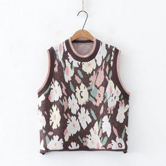 Retro Jacquard Knitted Layered Vest With Shirt