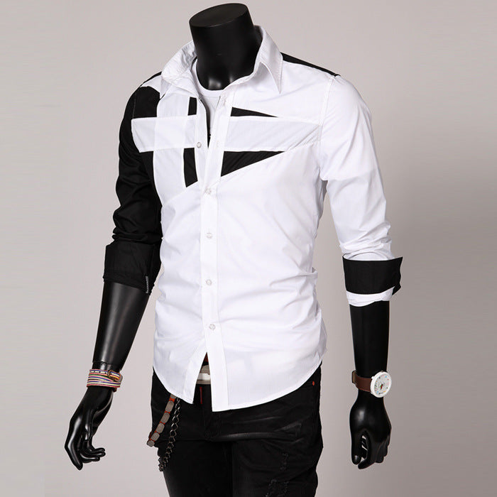 Trendy Men's Slim Fashion Stitching Long-sleeved Shirt