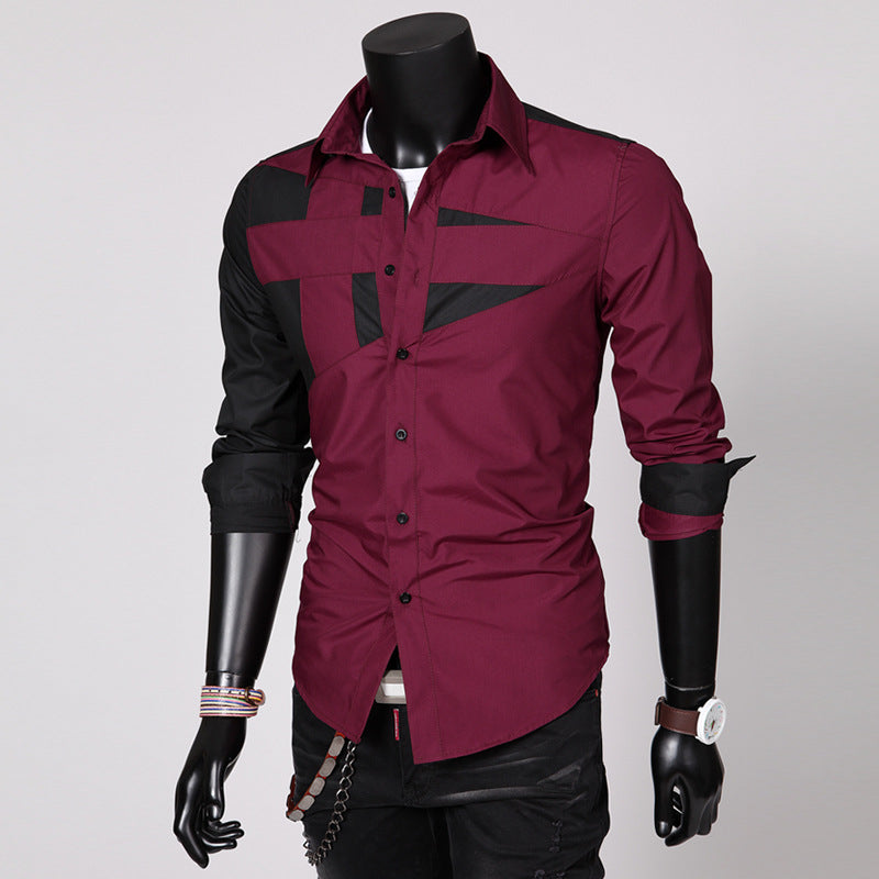 Trendy Men's Slim Fashion Stitching Long-sleeved Shirt