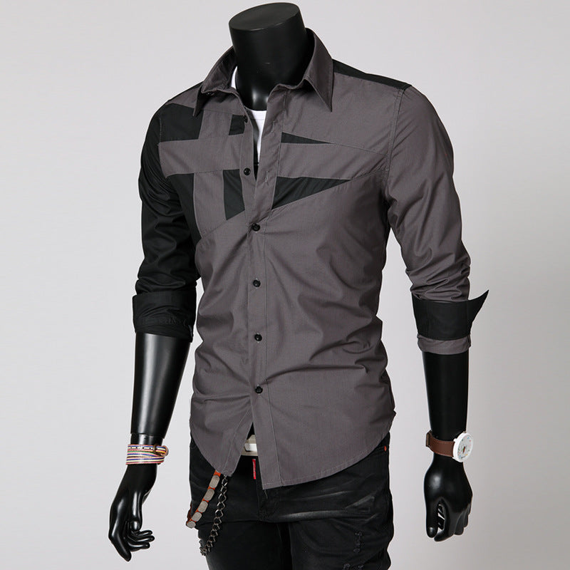 Trendy Men's Slim Fashion Stitching Long-sleeved Shirt