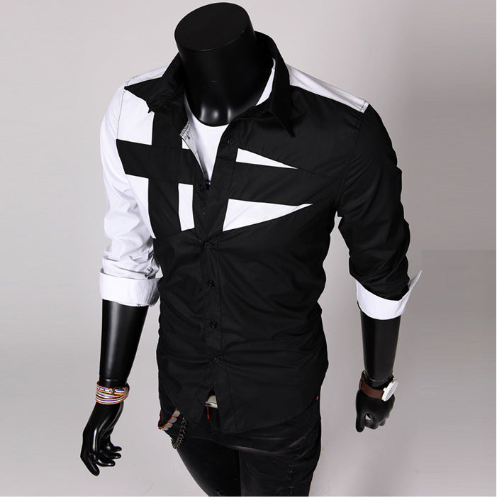 Trendy Men's Slim Fashion Stitching Long-sleeved Shirt