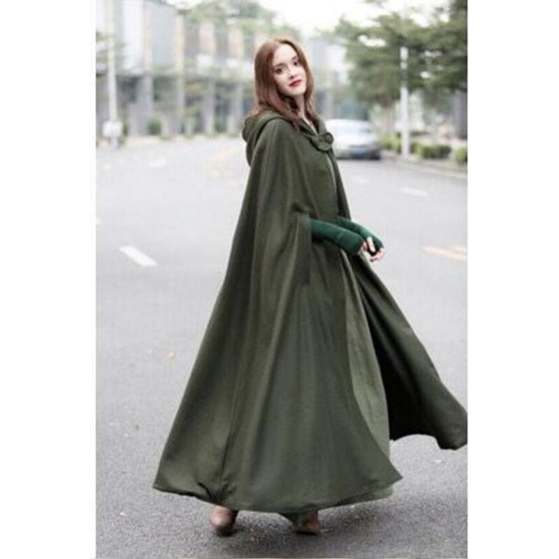 Women's Hooded Tie Up Shawl Extended Cape