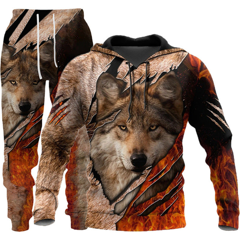 Trendy Men's 3D Animal Print Pullover Hoodie With Pants