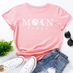 Women's Moon Power Print Loose Round Neck T-shirt