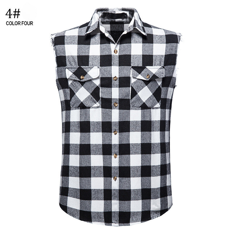 Men's Casual Flannel Plaid Sleeveless Shirt Tank