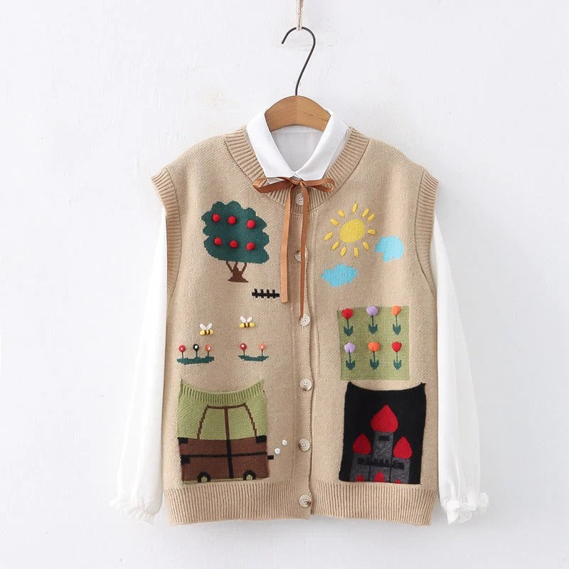 Cute Bees Car Knitted Vest With Shirt