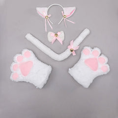 Cute Plush Cat Paw Bow Tie Ears Tail Cosplay Headband Set