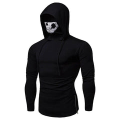 Men's Fitness Ninja Skull Mask Hooded Long Sleeve Shirt