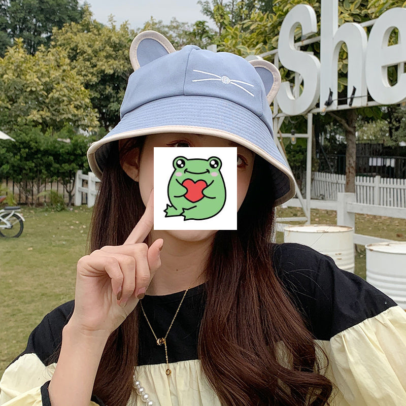 Cute Girls Cat Ears Embroidery Bucket Hat