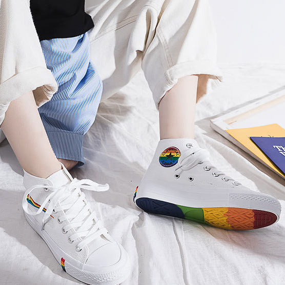 Stylish Rainbow Canvas High Top Sneakers