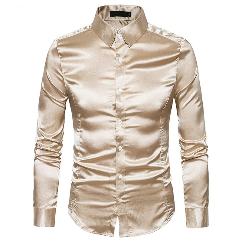 Casual Men's Quality Party Shiny Long Sleeve Shirt