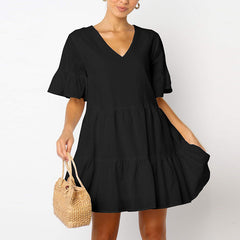 Women's Loose Short-sleeved V-neck Dress