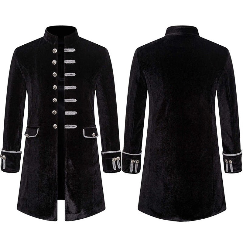 Retro Men's Steampunk Velvet Stand Collar Coat Uniform