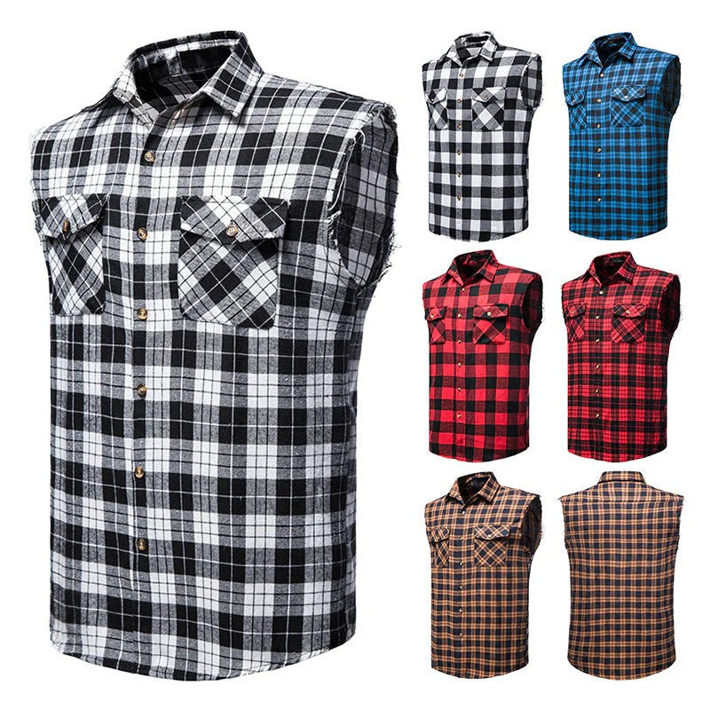 Men's Casual Flannel Plaid Sleeveless Shirt Tank