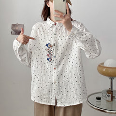 Japanese Mori Cute Bunny Embroidery Dotted Shirt