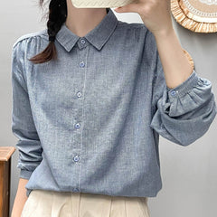 Korean Style Striped Print Women's Long-sleeved Basic Shirt