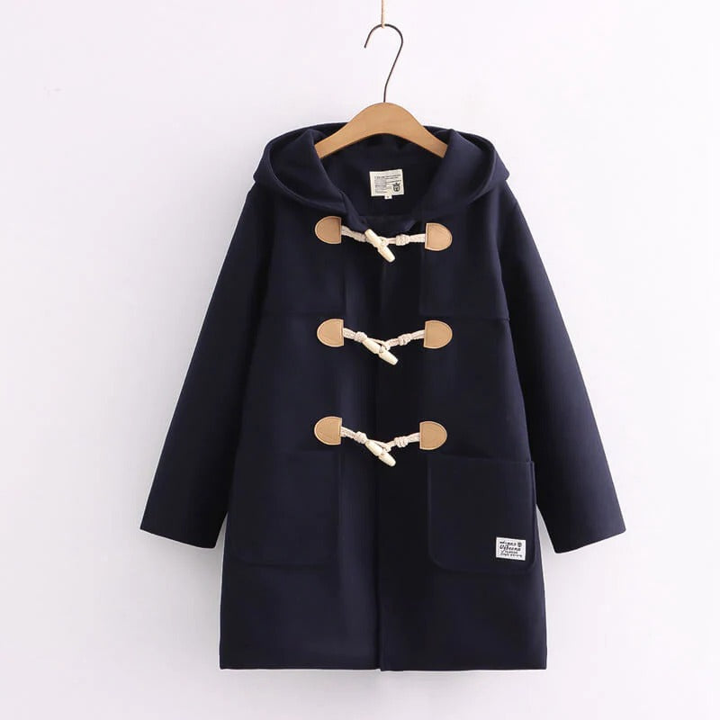 Japanese Academy Style Button Hooded Coat