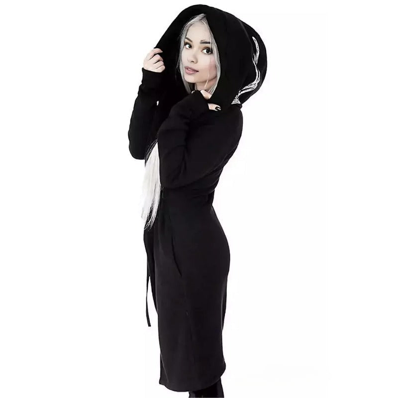 Women's Gothic Style Graphic Long Sleeve Hooded Coat