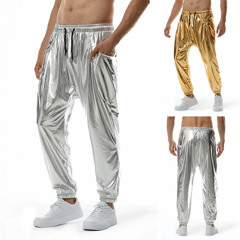 Trendy Men's Metal Shiny Disco Party Stretch Pants