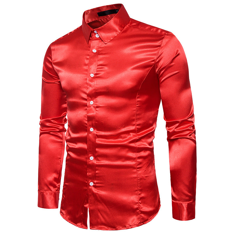 Casual Men's Quality Party Shiny Long Sleeve Shirt