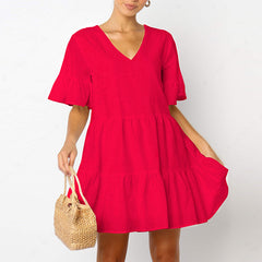 Women's Loose Short-sleeved V-neck Dress