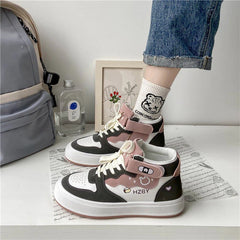 Cartoon Bear High Top Women's Versatile Velcro Shoes