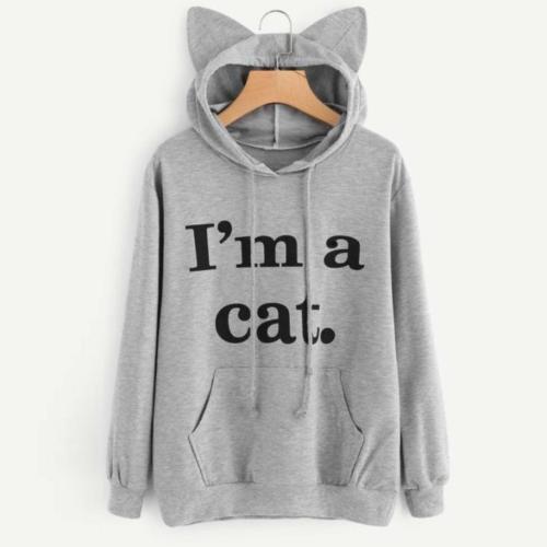 Kawaii Girls Letter Cat Relaxed Hoodie