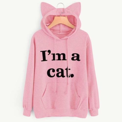 Kawaii Girls Letter Cat Relaxed Hoodie