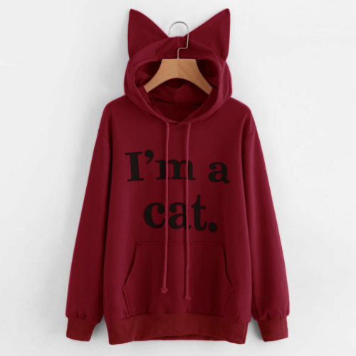 Kawaii Girls Letter Cat Relaxed Hoodie