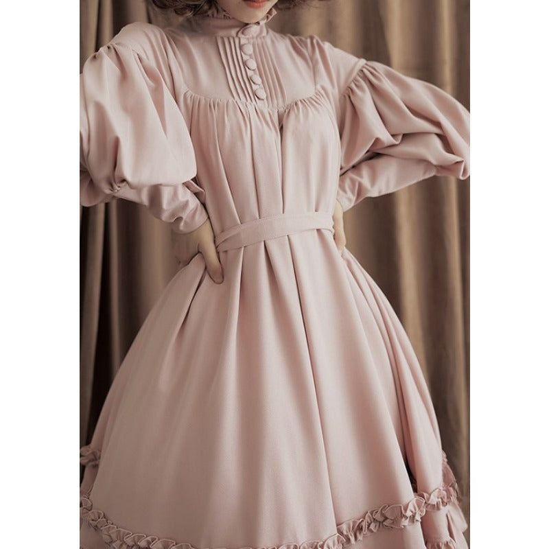 Japanese Maid Long-sleeved Stand Collar Lace Lantern Sleeve Lolita Dress