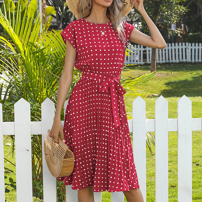 Women's Retro Polka-dot Pleated Strappy Dress