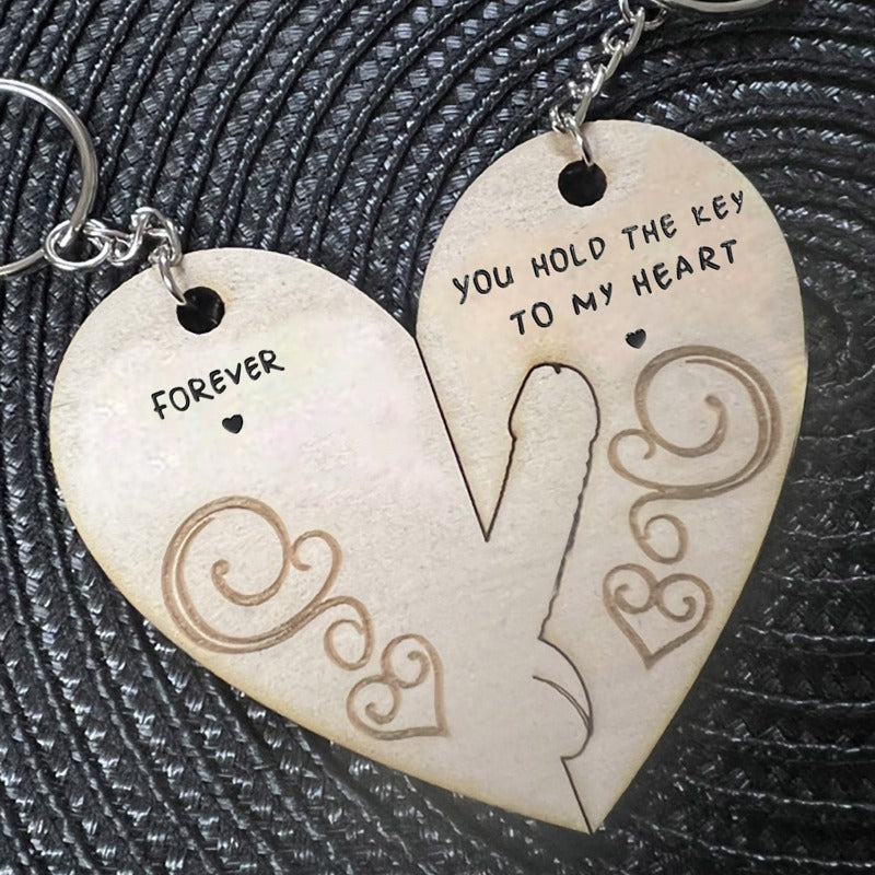 Wooden Love Keychains Couple Heart Engraved Token Gift Pendant